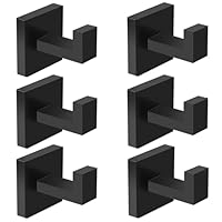 IBosins 6-Pack Bathroom Towel Hooks Hand Towel Holder Heavy Duty Stainless Steel Towel Hanger Robe Hat Coat Hooks for Wall of Livingroom Bedroom Kitchen Closet (Square Matte Black)