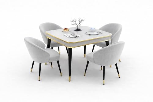 Image of WOODEN SPACE 4 Seater Wooden Dining Table Set | Urban Marble Top Dining Table with Chairs for Dining Room & Kitchen (Modern Classic Light Grey) (42 x 42 x 30 inch)