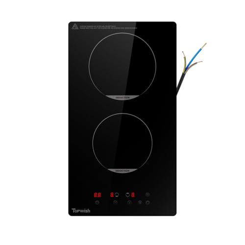 Topwish placas de induccion,placa induccion 2 fuegos,placa induccion,placas de induccion dos fuegos con protección infantil, función Boost,control táctil,indicador de calor residual,temporizador, 30cm