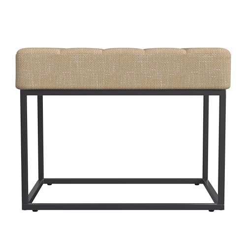 Image of HomePop 22 inch Theodore Channel Tufted Ottoman - Light Tan Textured Solid