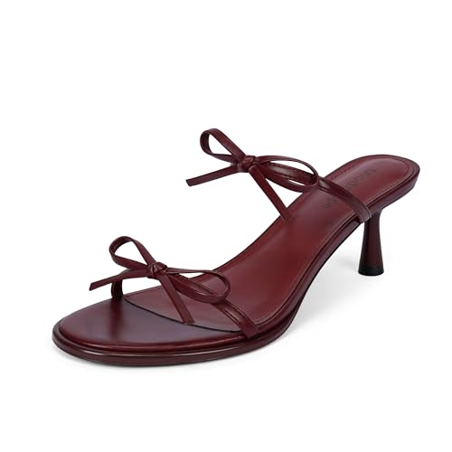 Image of Modatope Two Strap Heeled Sandals for Women Kitten Heel Rounded Toe Heels Women Slip on Open Toe Sandals