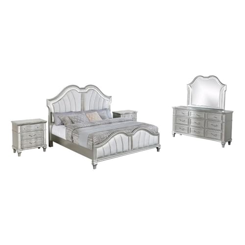 Best Quality Furniture Silver Embossed Wood Bedroom Set with King Panel Bed