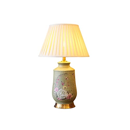 Lámpara de mesa cerámica con pantalla de lino beige