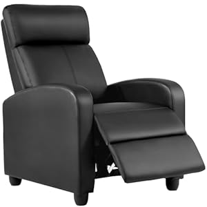 BestMassage Recliner Chair for Living Room Modern Wingback Sofa Home Theater Seating Push Back Reclining Chair with Lumbar Support (Without Massage Function, PU Black)