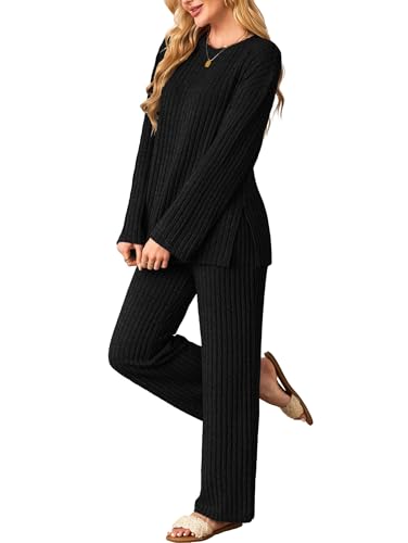 Image of Kikibell Womens Sets 2 Piece Outfits Matching Lounge Set Cozy Knit Pajamas Oversized Loungewear Fall Winter Clothes S-2XL