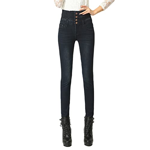 Maiyifu-GJ Women's High Waisted Buttons Skinny Jeans Juniors Tummy Control Slim Fit Denim Pants Slim Fit Elastic Waist Jean (Black,31)