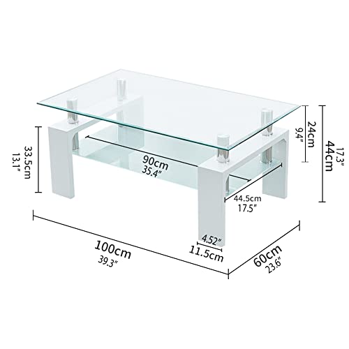 Clipop Rectangle Glass Coffee Table W/Tempered Glass Tabletop Stainless Steel Tube thumb #1