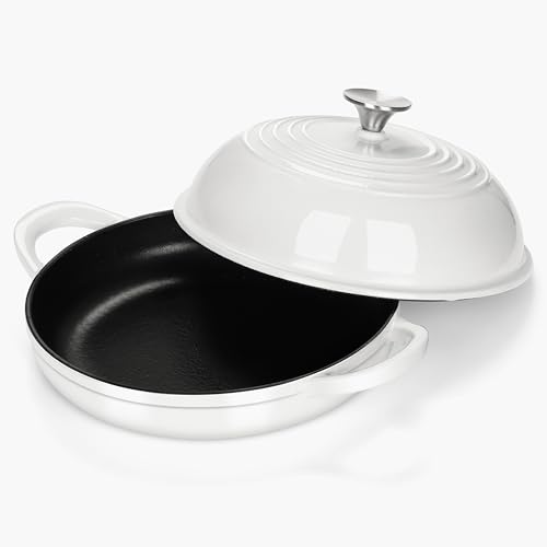 HaSteeL 5 QT Cast Iron Dutch Oven, Pre-seasoned Enamel Pot with Lid, Non-stick Round Cookware for Sourdough Bread Baking Cooking Roasting Frying, Heavy Duty & Oven Safe (White)