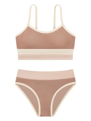 Image of Girl's 2 Piece Swimsuit Solid Spaghetti Strap Bikini Sets Beach Bathing Suit Swimwear for Teen Kids