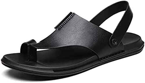 Sandales Légères en Cuir pour Hommes Sandales en Cuir Chaussures D'été Décontractées À Bout Ouvert pour Hommes Intérieur Et Extérieur,Le Noir,8 UK,Amazing