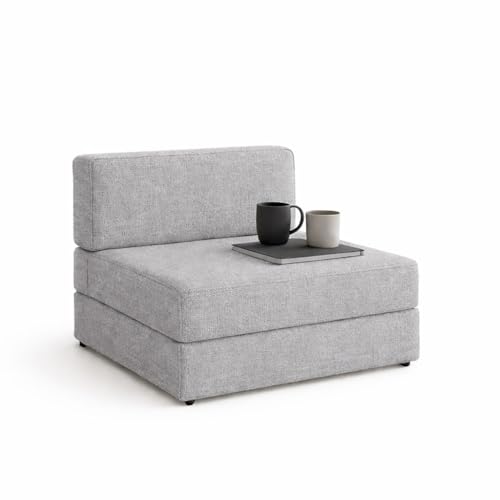 Image of PUM PUM Foldable Sofa Cum Bed | EPE Foam 2 Seater Floor Sofa | Premium Jute Fabric | Space-Saving Furniture for Living Room & Bedroom|36 Inch Width,Light Grey