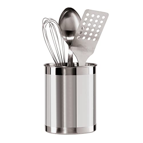 Oggi Stainless Steel Utensil Holder - 5" Diameter, Utensil Caddy, Weighted Base for Stability - Larger-Sized Utensil Crock and Countertop Utensil Organizer, Stainless Steel - Image 3