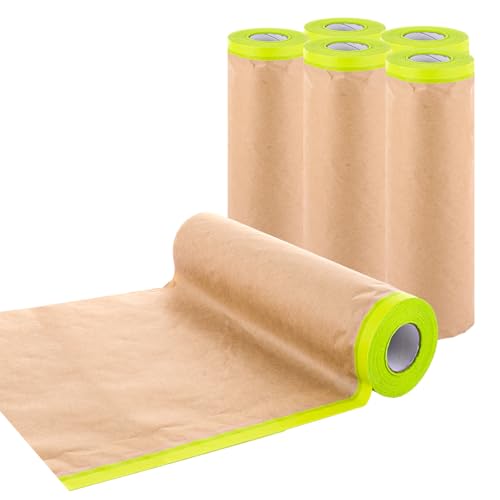 DAJAVE 6 Rolls Masking Paper 55cmx15M/21.65 x 49ft Masking Paper for Spraying Pre Taped Masking Film Tape and Drape Masking Papers for Painting Car Furniture Carpet Protection