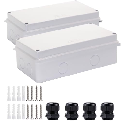 Image of Electrical Box, Outdoor Waterproof Box IP65 Junction Box with Reserved Holes,ABS Plastic Project Box Power Cord Enclosure White 2Pcs 7.9 x 3.4 x 2.8 inch(200x100x70mm)