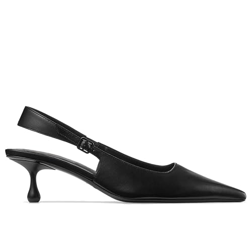 FIFSY Womens Slingback Kitten Heels Colsed Toe Low Heel Pumps Pointed Toe Ankle Strap Dressy Wedding Party Dress Shoes