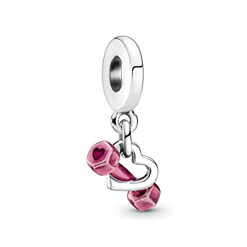 Dumbbell & Heart Dangle Charm 925 Sterling Silver Pendant,Jewelry Beads Gifts for Women Bracelet&Necklace 0863