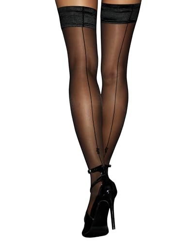 sofsy Silky 20 Denier Back Seam Thigh High Stockings for Women - Double-Silicone Stay-Up & Vintage Cuban Heel Design