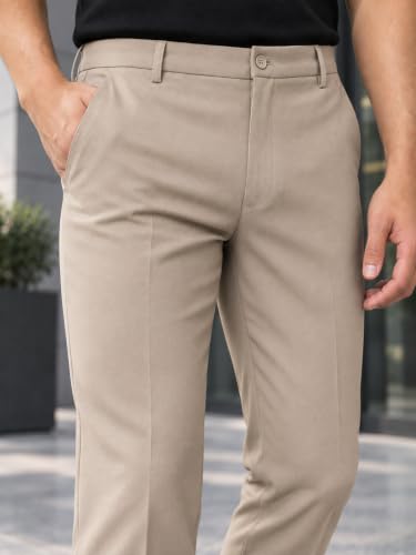Image of SUBTRACT Men 4 Way Stretch Wrinkle Free Slim Fit Formal Trouser in with 2 Inch Flexible Waistband | Men's Trousers for Office Or Party