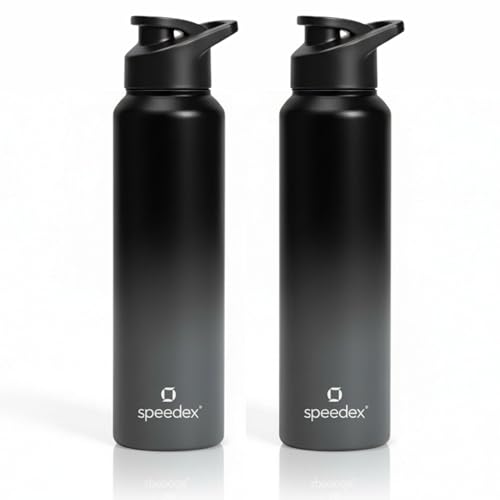 Image of Speedex Stainless Steel Water Bottle 1 Ltr, Leak Proof Sipper Cap, BIS Approved 1000 ml Metal Bottle For Daily, Office, School, Gym, Travel Use for Men, Women, Kids, Adults, Black grey, Set of 2