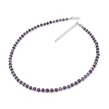 THEPRETTYBITS Beaded Purple Amethyst Necklace, Natural Gemstone Collar, Adjustable 16-inch Strand, Handmade Boho Chic Chakra Crystal (Purple Amethyst)