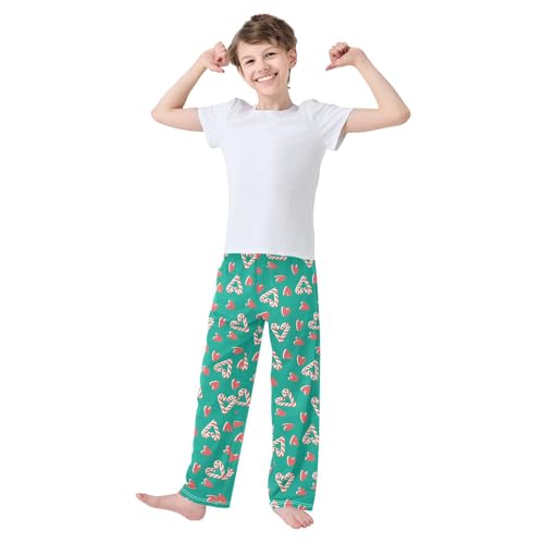 Candy Cane Love Heart Boys Long Pants Soft Trousers Elastic Waist Kids Lounge Bottoms with Pockets S-XL2