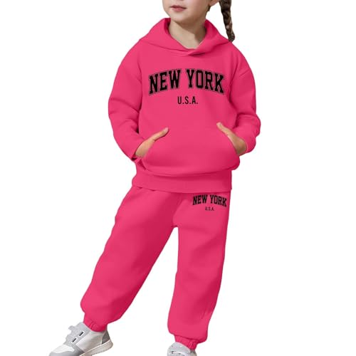 Girls 2 Piece Outfits Sweatsuit New York Letter Print Pullover Hoodie Sweatshirt Lounge Sets Jogger Sweatpants 2-13Years2