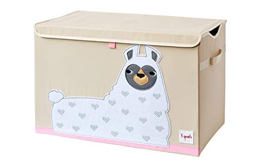 Image of 3 Sprouts Large Toy Chest for Kids with Lid and Handles - Collapsible Toy Storage Bin/Trunk/Box/Basket Organizer for Boys & Girls Playroom, Nursery, Llama