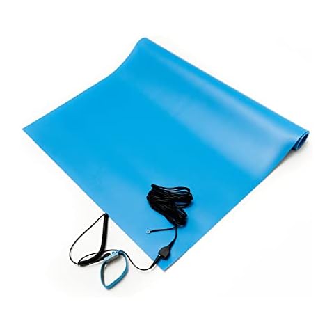 Bertech ESD Anti-Static Table Mat Kit, 18 In. x 30 In., Blue, Includes an ESD Wrist Strap and ESD Grounding Cord, MADE IN USA Cover
