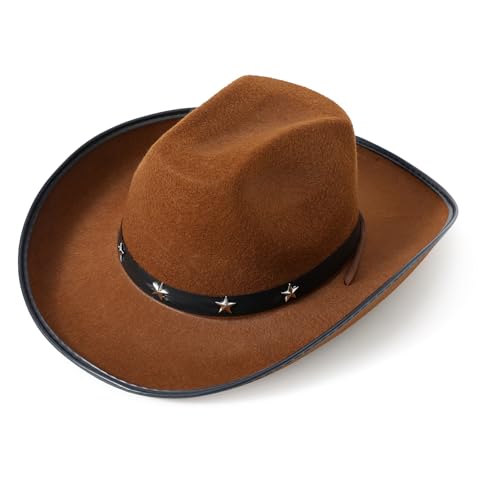 VIROSA Classic Western Cowboy Hat Black Lightweight Adjustable Fit for Men Women Rodeo Fancy Dress Outdoor Wear (Brown)