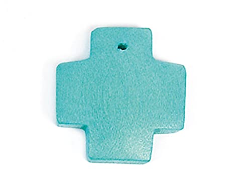 Pendentif en bois croix cirée turquoise de qualité supérieure 23 mm