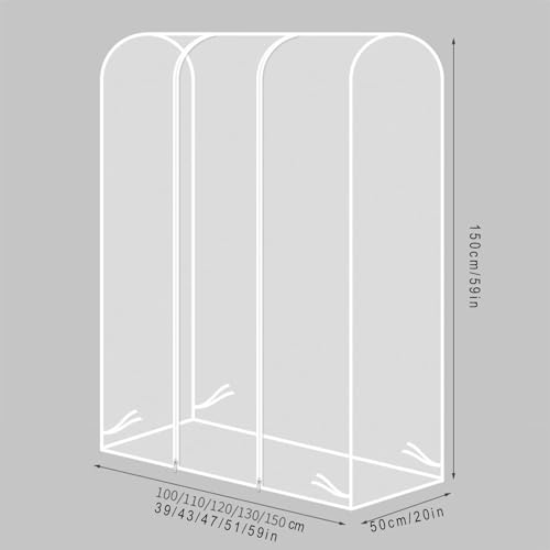 PEVA Clear Garment Bags, Clothes Covers Protecting Dusts with 2 Durable Zipper, Clothing Dustproof & Waterproof Protector Cover(100x50x150cm/39x20x59in)2