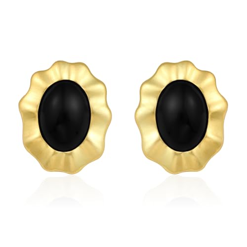Big Chunky Gold Earrings for Women, Trendy Vintage 14K Gold Plated Black Cubic Zirconia Enamel Stud Statement Earrings Dupes Jewelry for Women Gifts for Her