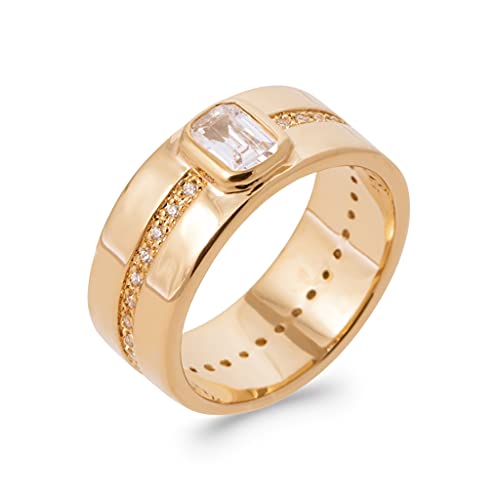 Bague en plaqué or 18 carats avec solitaire en zircon de haute joaillerie