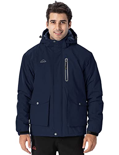 Rdruko Men's Waterproof Ski Jacket Warm Winter Snow Coat Mountain Hooded Outerwear(Navy, CA L) - Image 4