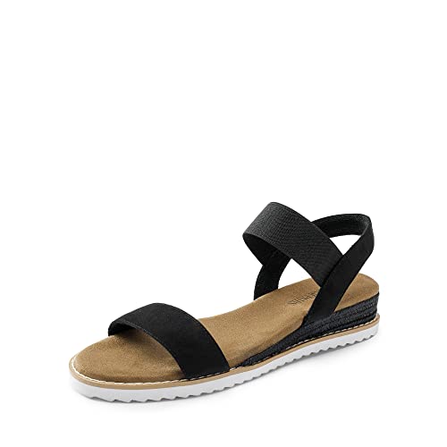 DREAM PAIRS Womens Open Toe Espadrilles Dressy Platform Sandals Slip on Elastic Ankle Strap Wedges Sandals,Size 7.5,Black-Suede,SDPW2310W