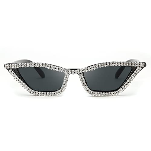 FEISEDY Small Cat Eye Sunglasses for Women Vintage Square Sparkling Crystal Trendy Retro Cateye Sunglasses B23172