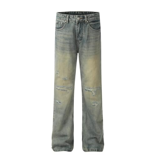 Jeans Pants Trouser Denim Retro Trendy Street Hole Grinding Fading Show High Casual Commuter Straight Leg for Men2