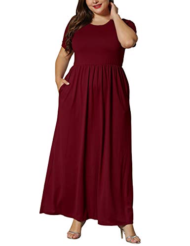 Image of KARALIN Women Plus Size Maxi Dress Short Sleeve Round Neck Loose Fit A-Line | Plus Size Long Dress,Summer Casual Maxi Dresses,Short Sleeve,Side Pockets,Round Neck,Elastic Waist,14 Plus - 26 Plus