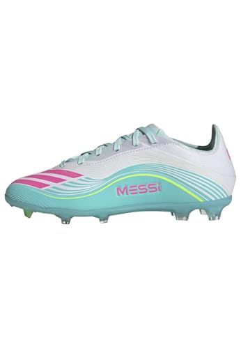 adidas Unisex-Kids F50 Messi Elite Firm Ground, White/Lucid Pink/Flash Aqua, 5