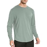 netdraw Men's Ultra Soft Bamboo Viscose T-Shirt Curve Hem Lightweight Cooling Long Sleeve Casual Basic Tee Shirt (Sage, Large)