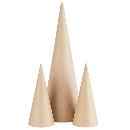 Paper Mache Cones Open Bottom - Pack of 3 Pieces of Assorted Sizes for Crafting Dolls, Holiday Angels, and Christmas Trees by Factory Direct Craft