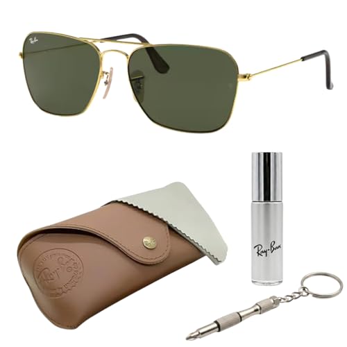 Image of Ray-Ban RB3136 CARAVAN Square Shaped Sunglasses for Men & Women with Official RAYBAN Eyewear Kit