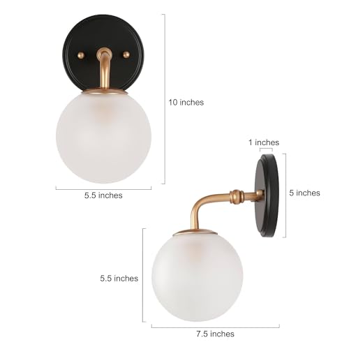 Image of KSANA Sconces Wall Lighting, 1-Light Black and Gold Indoor Wall Sconce Light with Frosted Glass Globe, Wall Sconces for Bedroom, Bathroom, Living Room, Kitchen
