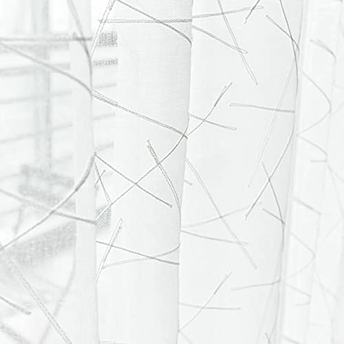 BCughia White Sheer Curtains 96 inch Length 2 Panels Set, Stripes Pinch Pleat Curtains for Bedroom and Living Room 40" W x 96" L - Image 4