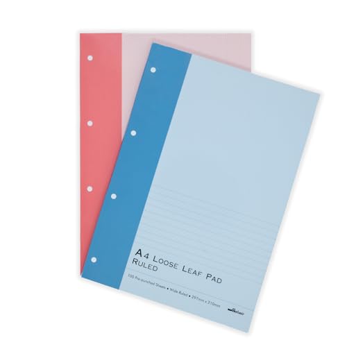 Image of Mahavir Loose Leaf Report Pad (Pack of 2) | A4 Size | Ruled | Pre Punched for Easy Filing | Tear Off Sheets (100 sheets each)