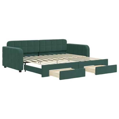 vidaXL Sofá Cama Nido con cajones Terciopelo Verde Oscuro 90x200 cm