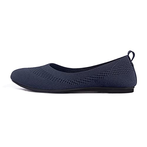 Women's Ballet Flats Slip On Knit Dress Shoes Pumps Shoes Round Toe Navy - Image 5