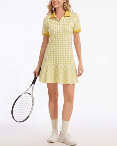 Image of YEXPINE Polo Dress for Women Short Sleeve Ruffle Hem Golf Tennis Summer Mini Dresses