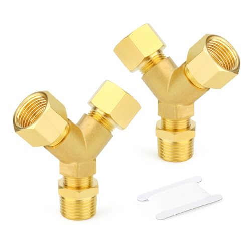 Image of GASHER 2PCS Brass Pipe Fitting Male Branch Tee Y Adapter 1 /2 inch NPT Female x 1 /2 inch NPT Female x 1 /2 inch NPT Male