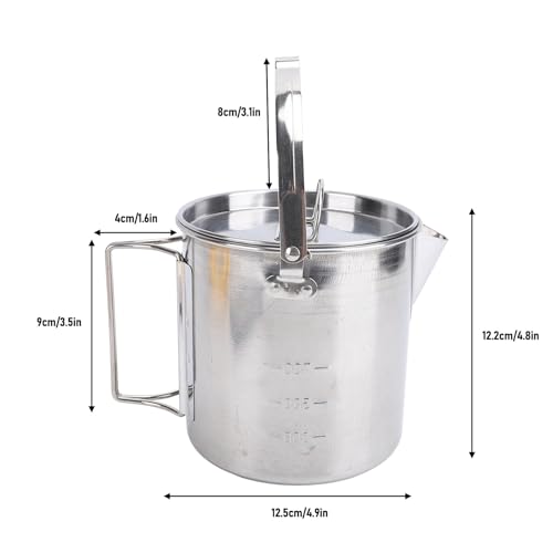 Asixxsix 1.2L Camping Stovetop Pot, Stainless Steel Portable Camping Coffee Pot Tea Kettle, Double Layer Campfire Kettle for Outdoor Hiking Picnic Backpacking and Traveling